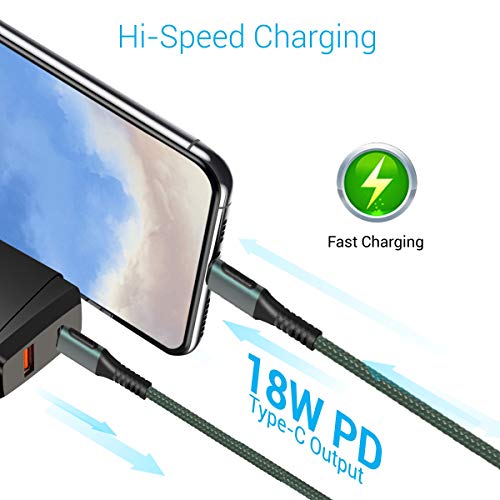 Image of Portronics Konnect C Square 18W POR-1065 Type-C to Type-C 1.2M Type C Devices USB Cable with Power Delivery & 3A Quick Charge Support, Nylon Braided for All Type-C Devices, Green