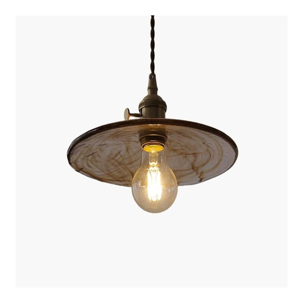Suspension vintage française E27 en verre et métal noir pour couloir