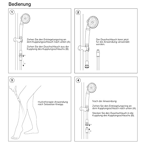 Hydrotherapie-Brauseschlauch-Kupplung für Güsse nach Sebastian Kneipp und andere Anwendungen