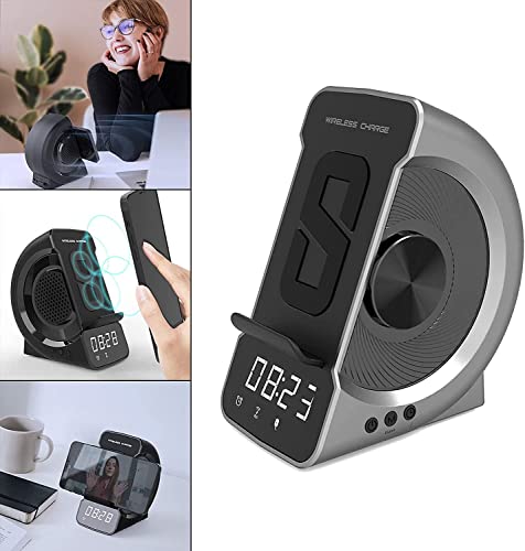 Wireless-Charging-Alarm-Clock-TF-Card-Bluetooth-Speaker-USB-Charging-NFC-Function-FM-Radio-Audio-Input-Handsffor-Home-Gray-Color-Gray