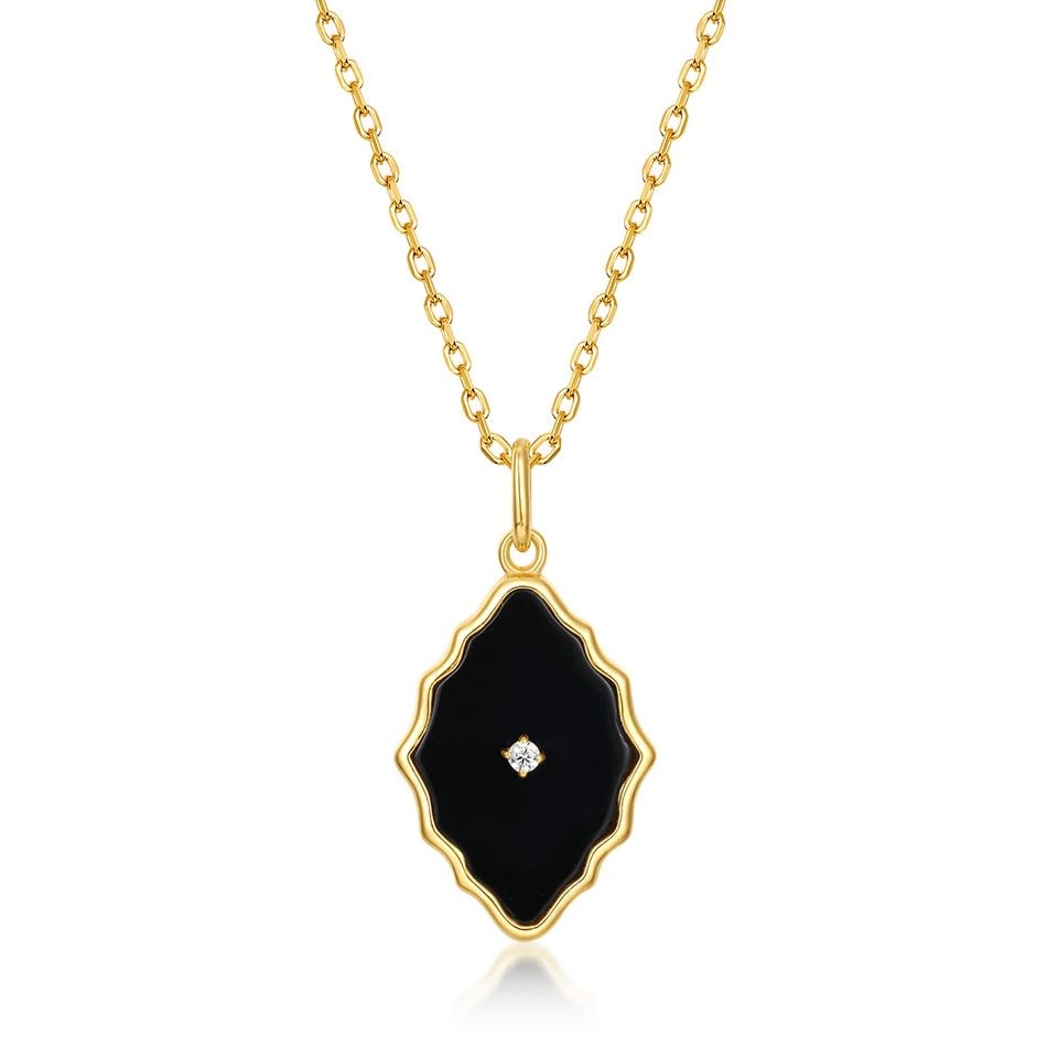 Pendentif en Argent Sterling 925 pour Femmes avec Collier en Agate d'onyx Noir naturel