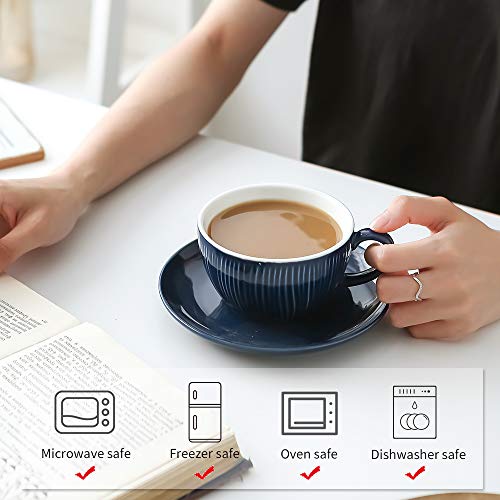 KOOV Latte Cup and Saucer Set of 6, 10 oz Porcelain Cappuccino Cups, Latte Art Cup and Saucer, For Latte, Cafe Mocha, Coffee Shop and Barista (Rainbow)