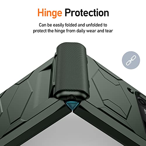 Vizvera Galaxy Z Flip 3 5G Case (2021), Hinge Protection, Armor Design, Hard Pc, Comfortable Grip, Anti-Drop, Green #TOP4