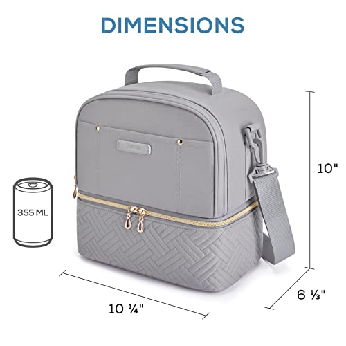 Tourit Lunch Bag Women Double Deck Lunch Box Insulated Lunch Cooler For Women Men Work, Gray #TOP2