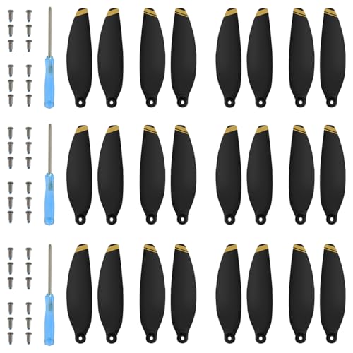 HUAREW 24 Pcs Hélices de Rechange pour Drone DJI Mini 2 SE, Mini 2/ SE/ 4K, Faible Bruit & Stable Drone Accessoires Hélices Remplacement avec 2 Tournevis et 24 Vis (Pointe Dorée)