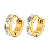 Beydodo Pendientes de aro de acero inoxidable para niños, 13 mm, en relieve, plata, oro, negro, pendientes sin níquel, Sin gemas