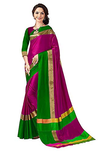 Image of PerfectBlue Women's with Blouse Piece Saree (VisvaVariation Lightgreenbrown Free Size)