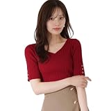[プロポーションボディドレッシング] ハートネック半袖リブニット