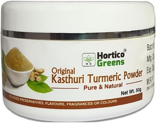 HorticoGreens Natural Haldi Kasturi Turmeric/Kasturi Manjal/Musk,Wild & White Turmeric/Jangli Haldi/Curcuma aromatica Powder | 50 Grams