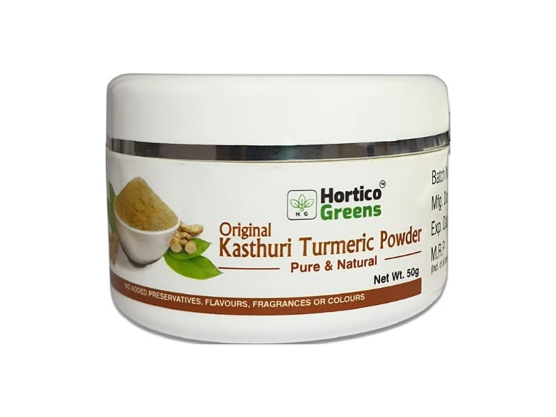 HorticoGreens Natural Haldi Kasturi Turmeric/Kasturi Manjal/Musk,Wild & White Turmeric/Jangli Haldi/Curcuma aromatica Powder | 50 Grams