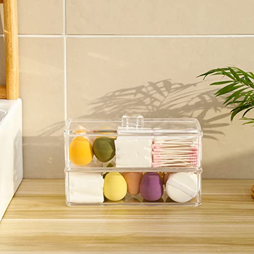 Yesesion Clear Makeup Sponges Holder With Lid, Plastic Cosmetics Display Case Tray For Lipsticks, Skincare, Perfume, Cotton Pads, Swab, Brushes, Nail Polishes In Bathroom Vanity, Countertop (1 Pack) #TOP7