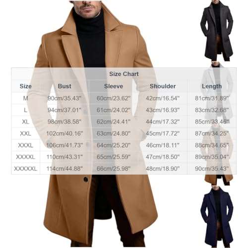 Men's Wool Blend Pea Coat Lapel Collar Single Breasted Winter Overcoat - image 4