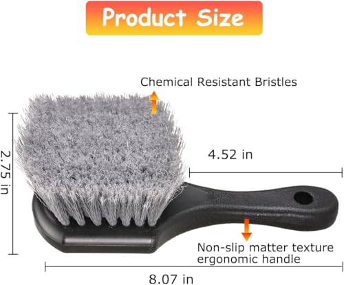 Image of Wheel & Tire Brush for Car Rim, Soft Bristle Car Wash Brush, Cleans Tires & Releases Dirt and Road Grime, Short Handle for Easy Scrubbing Black