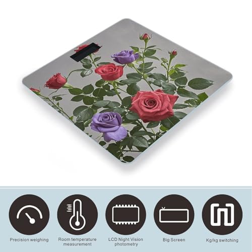 Báscula digital para baño con diseño de rosas rojas y moradas miniatura 3