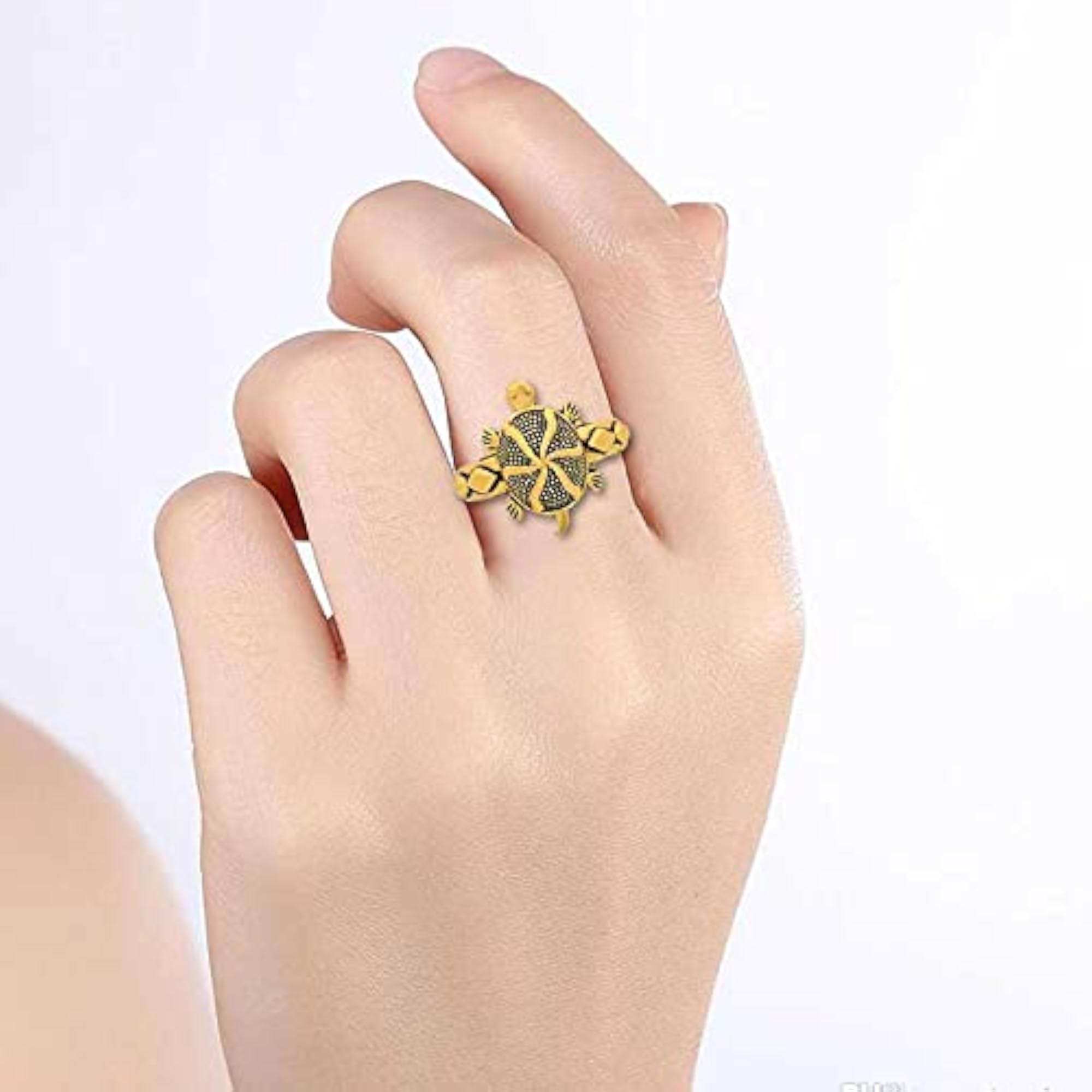 Gold Plated Tortoise Good Luck Charm Ring, Adjustable Size