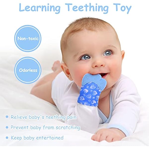 Vicloon Перчатки-прорезыватели Baby Teether, набор из 2 перчаток-прорезывателей, без BPA, успокаивают болезненные десны, стимулируют прорезывание зубов, для детей от 0 до 6 месяцев, Baby-Blue, в форме сердца