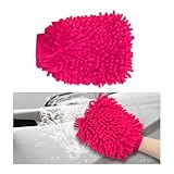 Gasedin Car Washing Gloves, Easy Foam Double-Sided Chenille Microfiber Wipe Cleaning Gloves, Absorbent Fluff Wash Mitt Cleaning Tool for Vehicles, Universal Car Accessories (Pink)