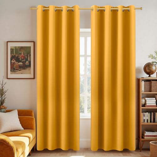 Image of Grommet Insulated Thermal Room Darkening Blackout Curtains-Yellow-52x96