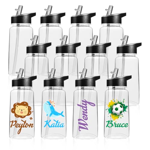 With Straw Lid Handle, 14oz Reusable Blank Water Bottles Bulk, Wide Mouth, Leak Proof, Lightweight For Sports Travel Cycling Camping, Plastic, Diy Gift
