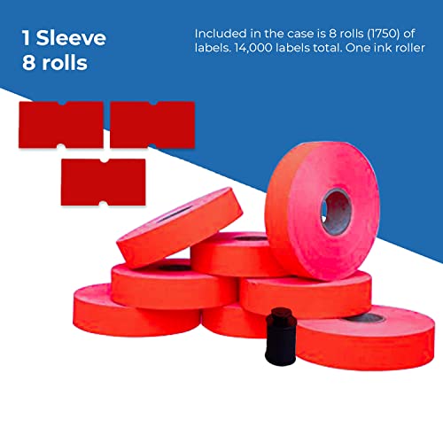 1136 Monarch Red Labels, One Sleeve, 8 Rolls, 14,000 Two Line Labels #TOP2