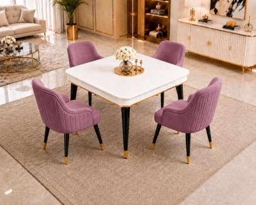 Image of WOODEN SPACE 4 Seater Wooden Dining Table Set | Urban Marble Top Dining Table with Chairs for Dining Room & Kitchen (Modern Zyro Pink) (42 x 42 x 30 inch)