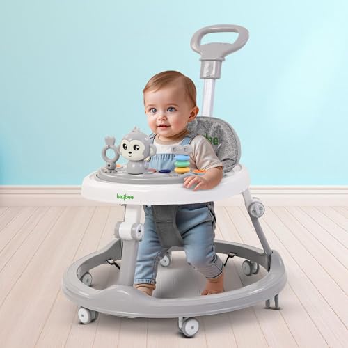 Image of Baybee Drono Pro Baby Walker for Kids with Push Handle, 4-Level Height Adjustment, Musical Toy Bar| Round Activity Walker for Babies 6-18 Months (Grey)