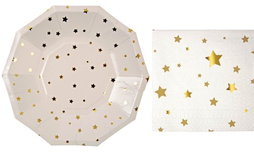 Meri Meri Gold Stars Small Plates and Napkins (8 plates and 16 napkins)