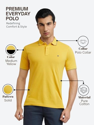 Image of Raymond Men's Modern Fit Solid Pattern Pure Cotton Polo Neck Half Sleeve Casual T-Shirt