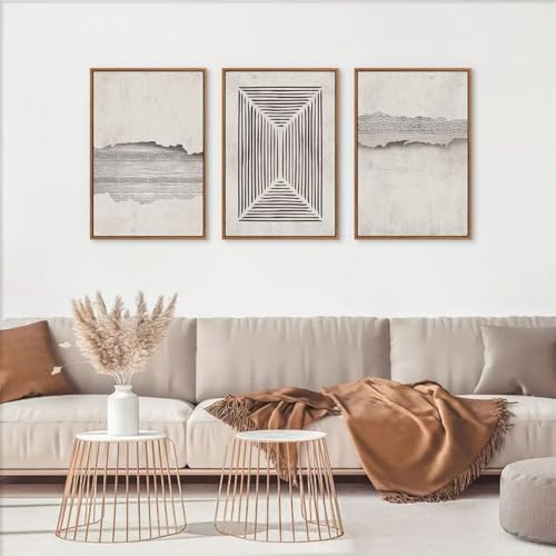 CHDITB Modern Abstract Canvas Wall Art, Set Of 3 Neutral Framed Art Prints, Black Beige Large Wall Painting, Geometric Line Textured Minimalist Wall Decor For Living Room, Bedroom, Dining Room, Office by CHDITB - Image 3