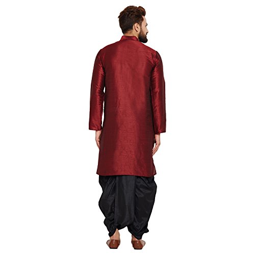Image of SOJANYA (Since 1958 Men's Off-White and Gold Dupion Silk Dhoti Kurta Set
