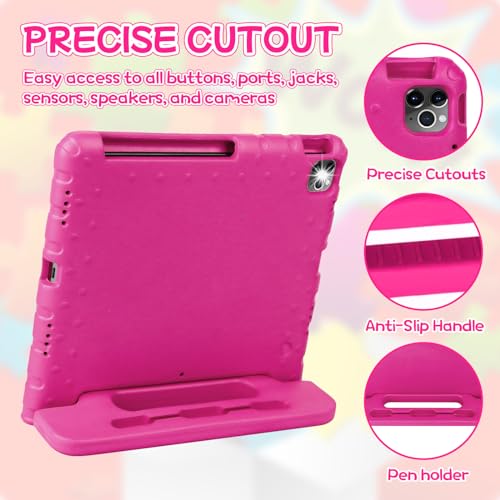 BILLISGOVA New Kids Case for iPad Pro 12.9 Case Super Protection iPad Pro 12.9 inch 6th 5th 4th 3th Cover with Pencil Holder and Handle Stand for iPad Pro 12.9 2022 2021 2020 2018 Rose Red by BILLISGOVA - Image 5