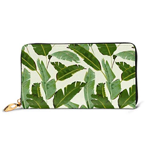 Preisvergleich Produktbild XCNGG Mode Handtasche Reißverschluss Brieftasche Nahtloses Muster Tropische Palmblätter Blumen Telefon Kupplung Geldbörse Abendkupplung Blockieren Leder Brieftasche Multi Card Or. En
