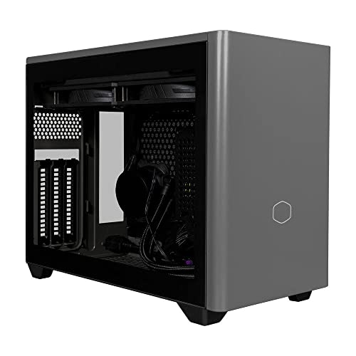 Cooler Master MasterBox NR200P MAX Mini-ITX PC Case - پنل کناری شیشه ای مقاوم، خنک کننده پردازنده AIO 280 میلی متری، منبع تغذیه 850 واتی 80-PLUS Gold SFX، نگهدارنده گرافیکی عمودی با رایزر PCI-e 4.0 x16