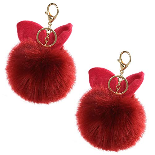 Aliqi Schlüsselanhänger mit niedlichem Ball-Pompon-Schlüsselanhänger, für Auto, Geldbörse, Schlüssel, Handtasche, Ring und Plüsch-Dekoration, 2 Stück Cover