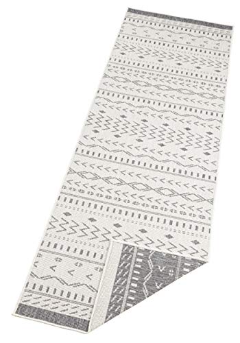 NORTHRUGS In- und Outdoor Teppich Kuba 160x230cm - Wendeteppich Wetterfest Boho Design Ethno Muster Läufer für Balkon Terrasse Garten Wintergarten Wohnzimmerteppich Wasserfest in Grau Creme