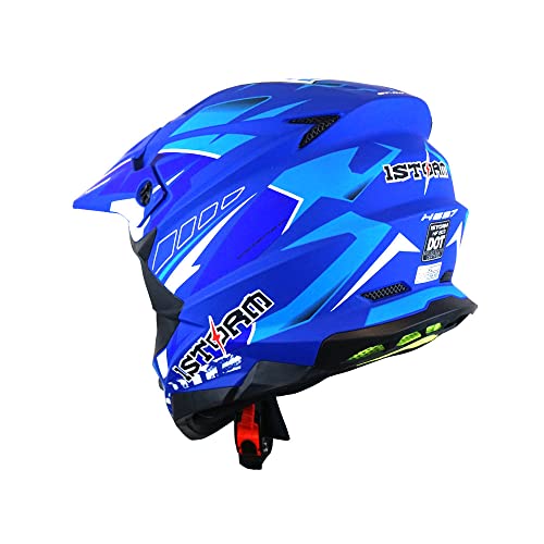 1Storm Motocross Adult Helmet Downhill Mountain Bike Helmet Bmx Mx Atv Dirt Bike Storm Style Hf803; Storm Blue + Goggles + Skeleton Blue Glove Bundle #TOP2