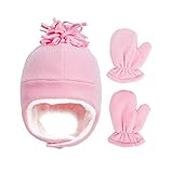 Baby Boy Girl Sherpa Lined Warm Fleece Pilot Hat Toddler Kids Hat Mitten Set Winter Accessories...
