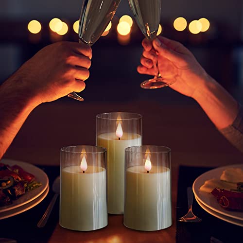 Flameless Candles With Remote, Battery Operated Candles (Set Of 3, 5" 5" 6"), Pillar Candles Flickering Led Candles With Timer Fake Candles That Look Real For Halloween Decor Dining Table, Ivory White #TOP4
