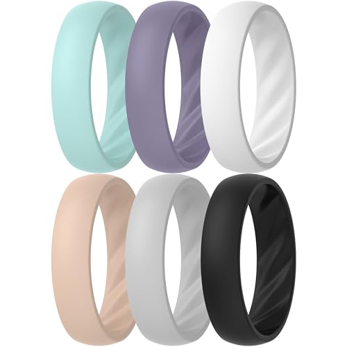 ThunderFit Women's Silicone Wedding Rings, Rubber Engagement Bands 6mm Wide 2mm Thick - 1/4/6/8/9/12 Variety Multipack