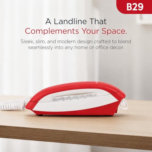 Image of Beetel B29 Designer Slim and Stylish Corded Landline Phone,Ringer Volume Control,Wall /Desk Mountable,Clear Call Quality,Compact Design,Tone Pulse /Flash /Redial Function (Made in India) (Red White)(B29)