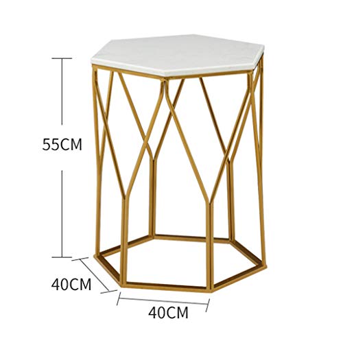 Table basse hexagonale marbre et table d'appoint salon métal