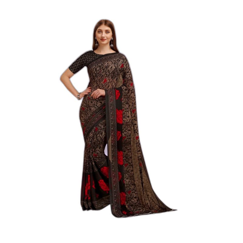 Women Printed Georgette Saree for Women With Unsticted Blouse Peice (Black) (A__PV_GR_507)-image-14