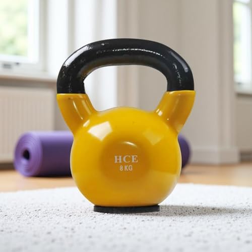 HCE Kettlebell - 8kg Vinyl Coated Kettlebell - Steel Handle - Coloured Kettlebell for Workout, CrossFit, MMA, Bodybuilding, Power Weightlifting - Home Gym Fitness Sport Equipment