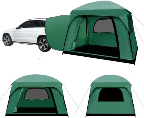 Qualencey SUV Tent, Dual Mode (Party & Privacy), Heavy-Duty Oxford Fabric, Sturdy Metal Frame, Quick Connect Setup for SUV/Jeep/Truck with Cap, All-Season Waterproof Camping Shelter (Green)