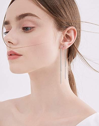 Milacolato 8Pairs Stainless Steel Curved Threader Earrings for Women Drop Dangle Tassel Chain Earrings Set Lightweight