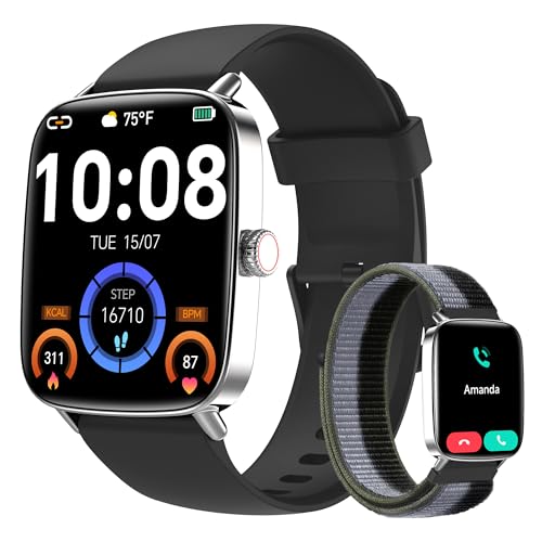Yoever Smartwatch Herren Damen mit Telefonfunktion - 1.85' Fitnessuhr Herren mit Herzfrequenz SpO2 Schlafmonitor, 110+ Sportmodi Schrittzähler Uhr, IP68 Wasserdicht Smart Watch für Android iOS