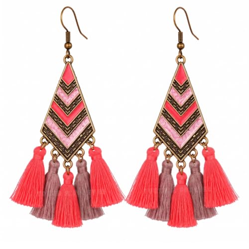 Image of Young & Forever Gift Boho Carnival Sea Island Long Tassel Earrings Handmade Beaded Bohemian Women Statement Beads Dangle Earrings Ethnic Jewelry Fringe Earrings