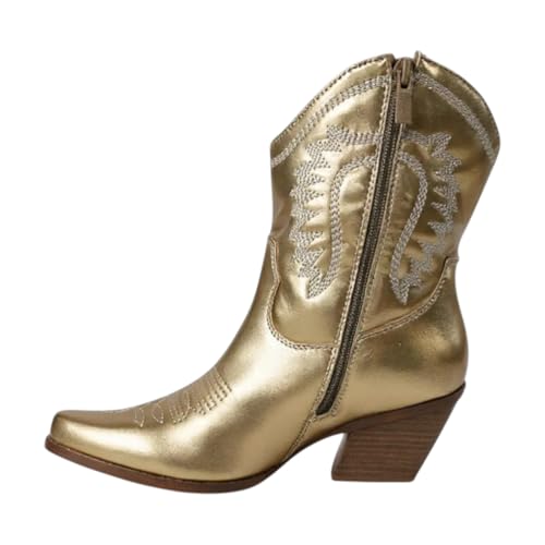 Women Pointed Toe Western Cowboy Cowgirl Low Block Heels Ankle Boots4