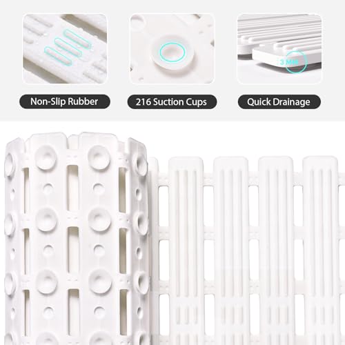 XIYUNTE Shower Mat Non Slip Bathtub Mat - 36 x 16 Inch TPE Anti Slip Shower Mat, Non Slip Shower Mat for Inside Shower with Powerful Suction Cup and Drain Holes, Easy to Cut, Machine Washable, White