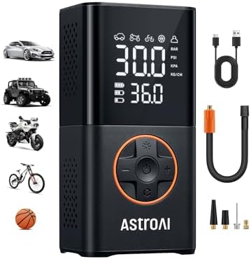 AstroAI L7 Tire Inflator Portable Air Compressor Cordless Mini Bike Pump with Digital Dual Values Display, 150 PSI Car Tires Air Pump with LED Lights&Pressure Gauge for Auto, Motorcycles, Bikes, Balls